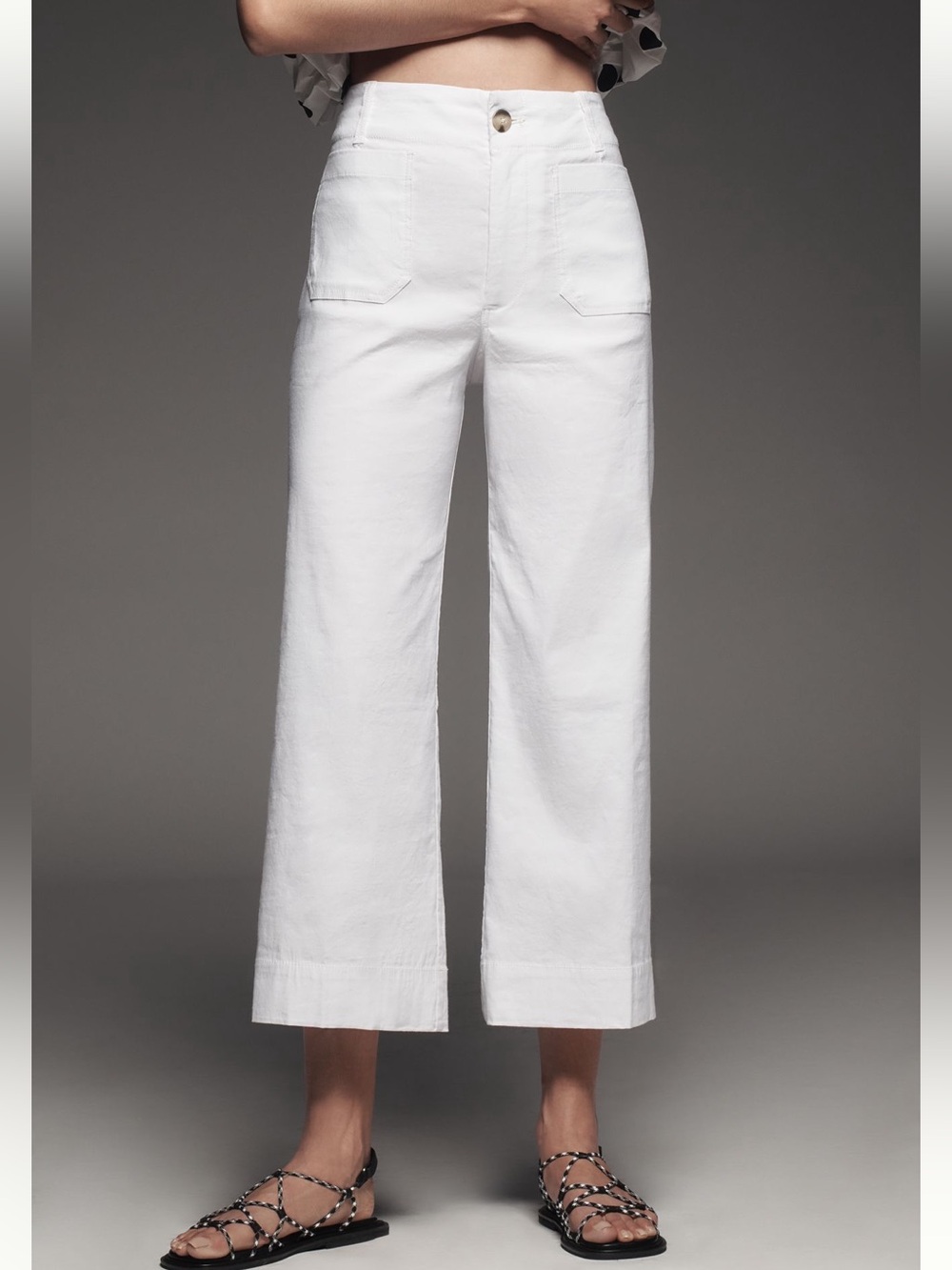 Anthropologie MAEVE Colette Wide-Leg Cropped Pants in White